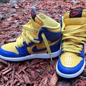 Nike Yellow and Blue High-Top Sneakers